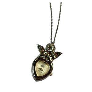 Nicolet Sterling Silver Angel Pendant Vintage Watch Necklace 925 Quartz Working